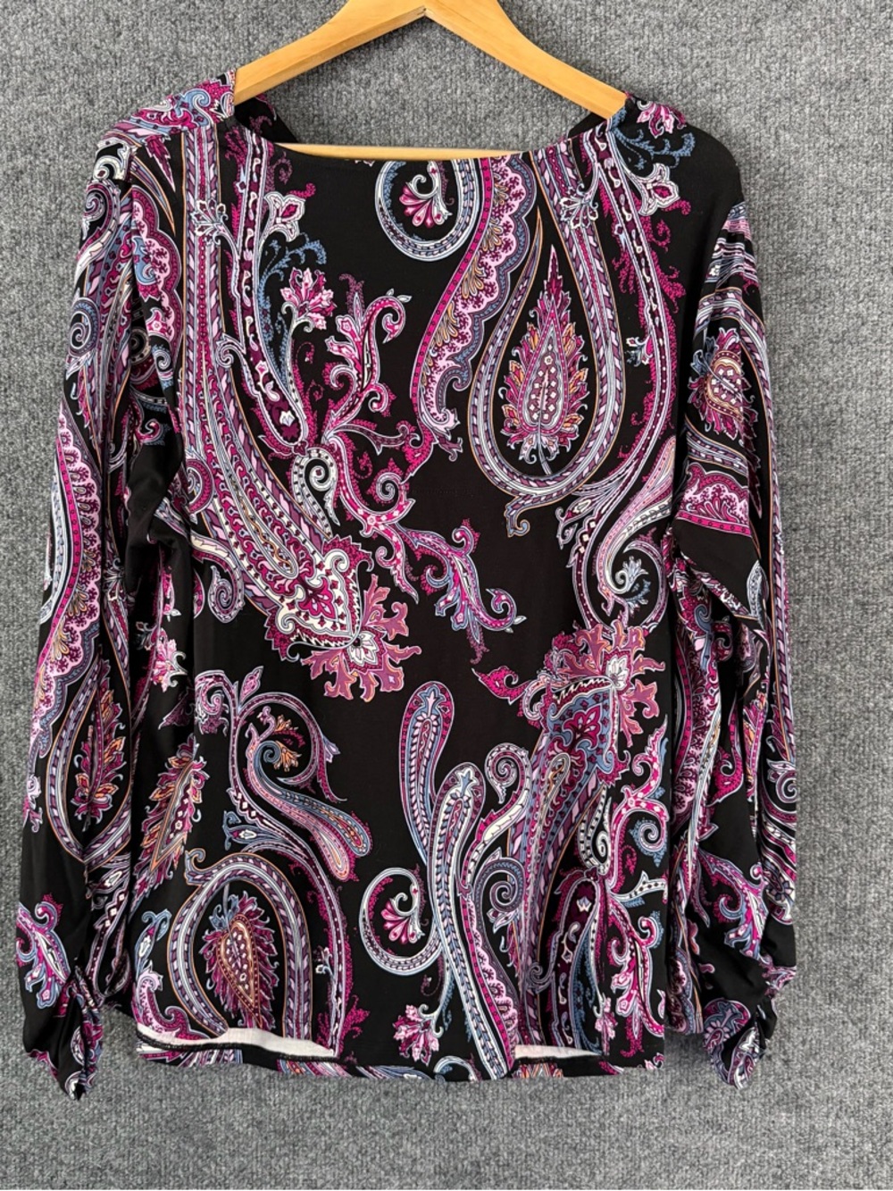 Chicos Womens Paisley Cowl Neck Touch Of Cool Top Size XL Black Purple Office - Picture 3 of 8